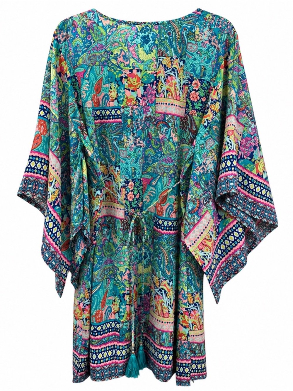 Kanha Exports Boho Paisley Rayon Tunic Large Kimono Sleeve Resortwear - Picture 4 of 7